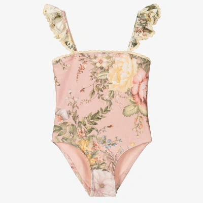 Zimmermann Babies' Girls Pink Floral & Crochet Swimsuit