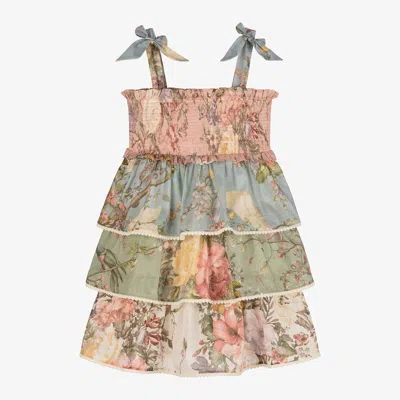 Zimmermann Babies' Girls Pink Floral Cotton Tiered Dress In Multi