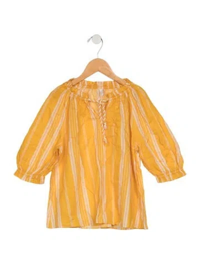 Pre-owned Zimmermann Kids' Girls Pleated Pattern Pritned Top In Yellow
