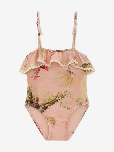 Zimmermann Kids'  Girls Rhiannon Trim Frill Swimsuit In Pink