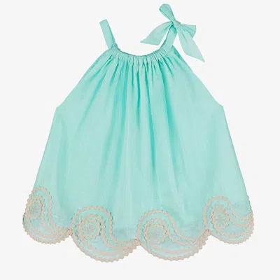 Zimmermann Babies' Girls Turquoise Blue Cotton Blouse In Green