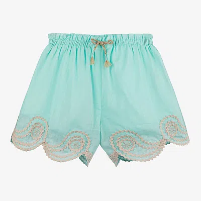 Zimmermann Babies' Girls Turquoise Blue Cotton Shorts In Green
