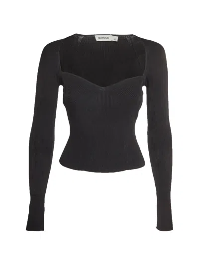 Pre-owned Zimmermann Giuliana Sweetheart-neck Sweater In Black
