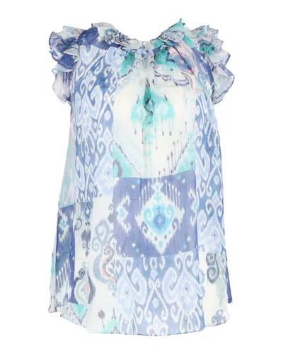 Zimmermann Glassy Ruffle Blouse In Blue Silk