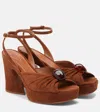 Zimmermann Gleam Embellished Gathered Suede Platform Sandals In Brown