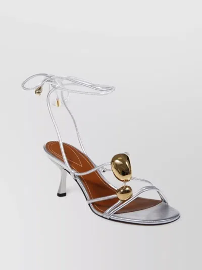 Zimmermann Gleam Sandal 65 With Decorative Metallic Sculpted Heel In Silver