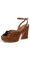 Zimmermann Gleam Embellished Gathered Suede Platform Sandals In Brown