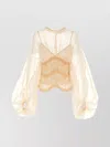 Zimmermann 'illuminate' Beige Crewneck Top With Elastic Hems And Semi Sheer Design
