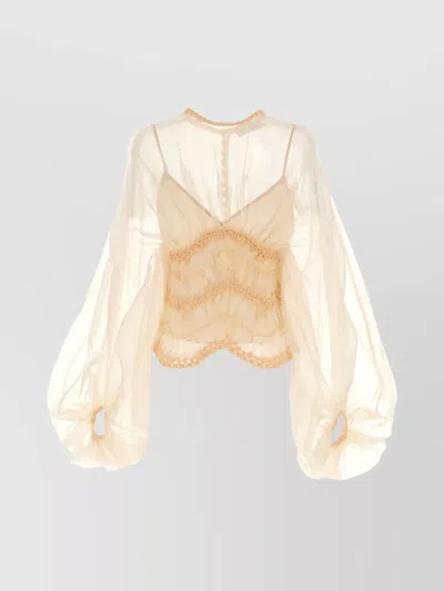 ZIMMERMANN 'GLOW MACRAME' SHEER RUFFLE BLOUSE