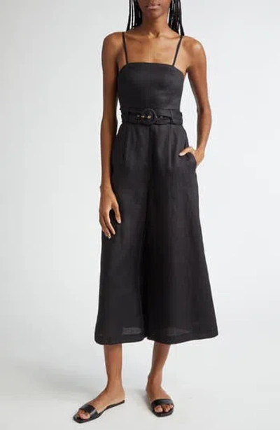 Zimmermann Golden Belted Linen Jumpsuit In Black