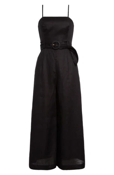 Zimmermann Golden Belted Linen Jumpsuit In Black