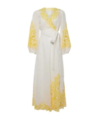 Zimmermann Golden Broderie Anglaise Linen Wrap Dress In White