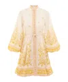 Zimmermann Floral-print Linen Mini Dress In Nude