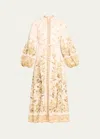 Zimmermann Golden Belted Floral-print Linen Midi Dress In Sage Toile Floral