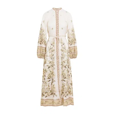 ZIMMERMANN GOLDEN BUTTONED LINEN MIDI DRESS