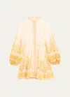 Zimmermann Floral-print Linen Mini Dress In Pink/gold Floral