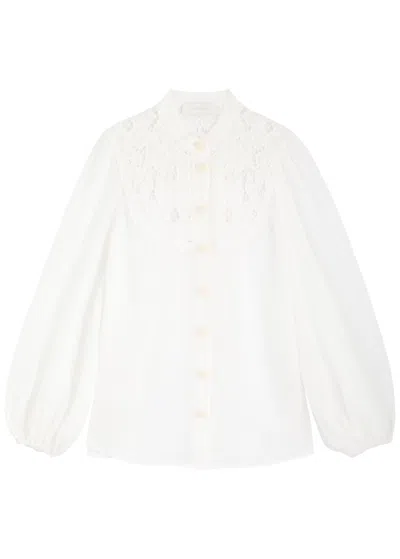 Zimmermann Golden Embroidered Ramie Blouse In Ivory