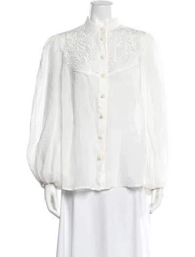 Pre-owned Zimmermann Golden Embroidered Yoke Blouse Floral Print Blouse W/ Tags In Neutrals