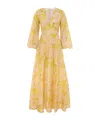 Zimmermann Golden Tropical Floral Long Sleeve Silk Maxi Dress In Nude
