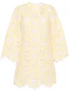 Zimmermann Womens Floral-pattern Long-sleeved Cotton-blend Mini Dress Cream Yellow In Neutrals