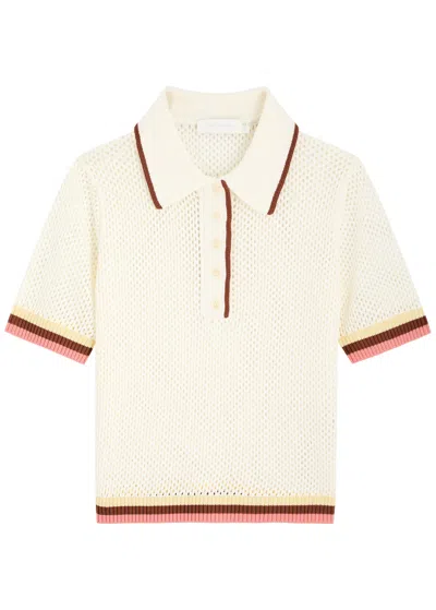 Zimmermann Golden Open-knit Polo Shirt In White