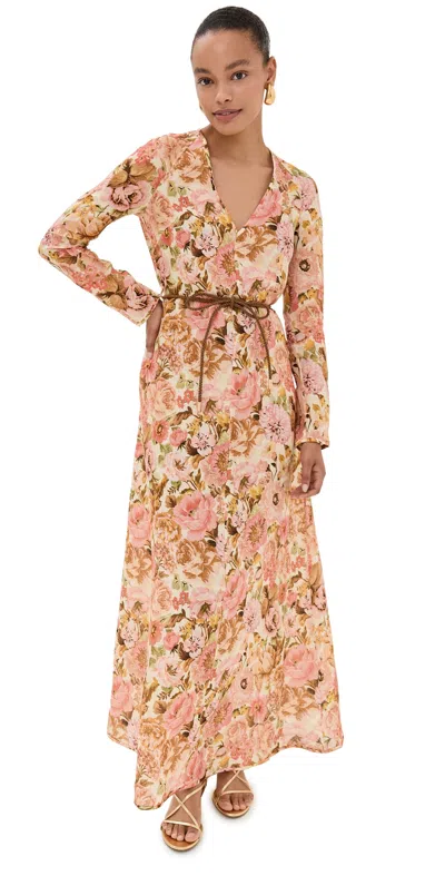 Zimmermann Maxi Linen Golden Plunge Dress With In Pink