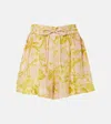 Zimmermann Golden Relaxed Floral Silk Satin Shorts In Pink