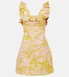 Zimmermann Golden Bow-detailed Open-back Ruffled Floral-print Linen Mini Dress In Multicolor