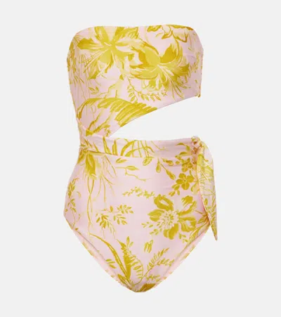 Zimmermann Golden Scarf Cut-out Floral Swimsuit In Multicoloured