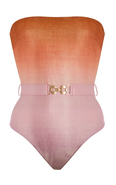 Zimmermann Golden Strapless Metallic Lurex One-piece Swimsuit In Orange