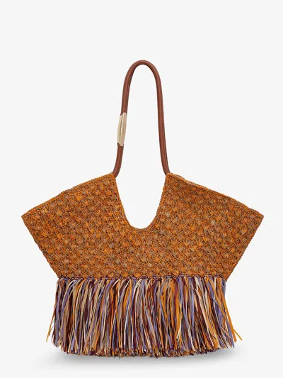 Zimmermann Golden Time Rafia Shoulder Bag With Fringe In Orange