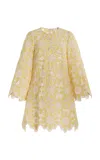 Zimmermann Womens Floral-pattern Long-sleeved Cotton-blend Mini Dress Cream Yellow In Yellow