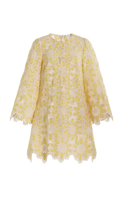 Zimmermann Golden Woven Lace Mini Dress In Yellow