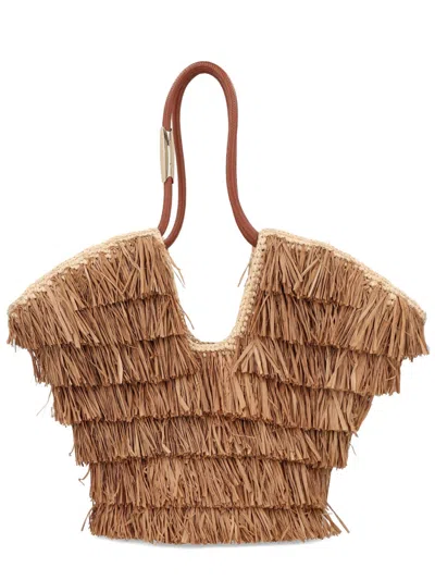 Zimmermann Beach Bag Fringe Shoulder Strap Textured Handle In Brown