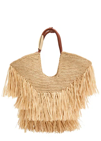 Zimmermann Goldentime Fringe-trimmed Crochet Raffia Tote