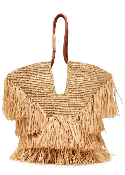 Zimmermann Goldentime Fringed Raffia Tote In Brown