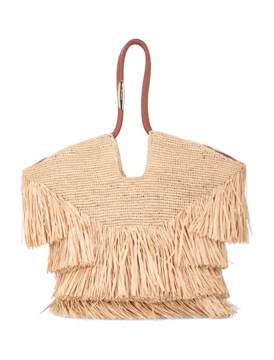 Zimmermann Goldentime Handwoven Raffia Handbag With Fringed Surf-inspired Design In Neutral