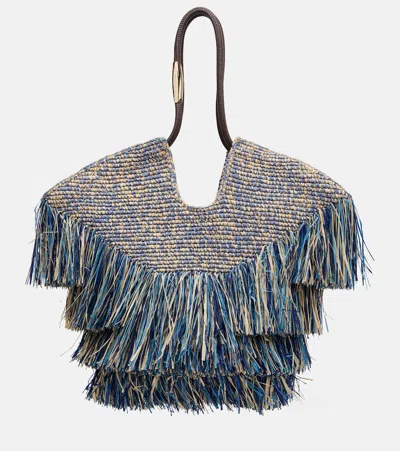 Zimmermann Goldentime Medium Fringed Raffia Tote Bag In Multi
