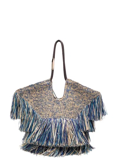 Zimmermann Goldentime Medium Rafia Tote In Navy