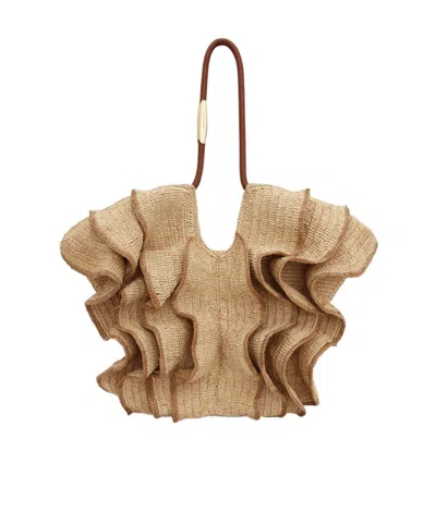 Zimmermann Goldentime Medium Ruffle Tote In Brown