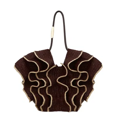 Zimmermann Goldentime Medium Ruffle Tote In Brown