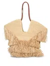 Zimmermann Goldentime Beoge Shoulder Bag With Adjustable And Removable Shoulder Strap And Fringed Details In Ra In Brown