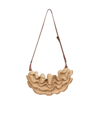 Zimmermann Goldentime Ruffle Shoulder Bag In Nude