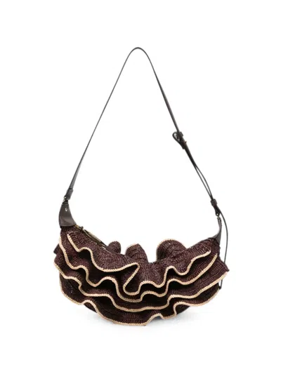 Zimmermann Goldentime Ruffled Raffia Shoulder Bag In Pattern