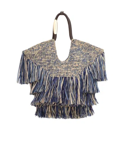 Zimmermann Goldentime Small Fringe Tote In Blue