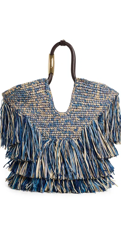 Zimmermann Goldentime Small Fringe Tote Denim Blue