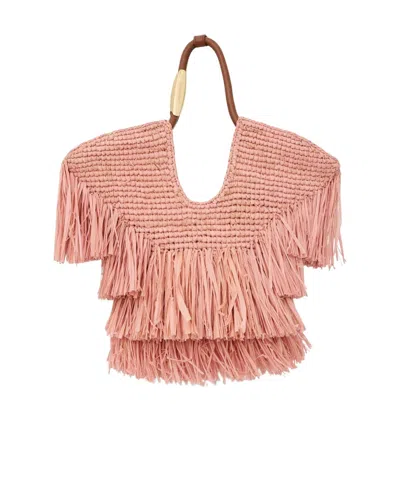 Zimmermann Goldentime Small Fringe Tote In Pink
