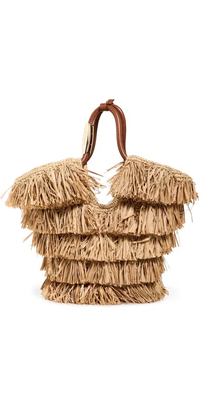 Zimmermann Goldentime Small Fringe Tote Tan Fringe Stripe