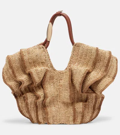 Zimmermann Goldentime Small Raffia Top-handle Bag In Beige