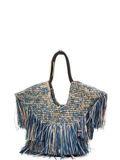 Zimmermann Goldentime Small Rafia Tote In Navy